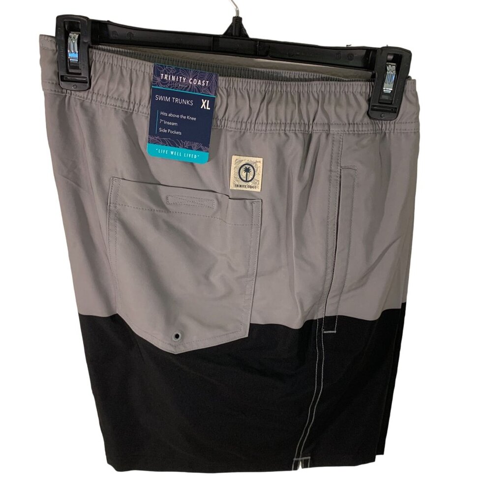Trinity Coast XL Swim Trunks Gray/Black With Drawstring & Pockets